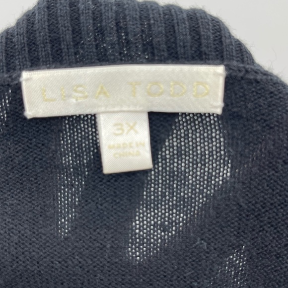 Lisa Todd Black sweater with black sequin elbow patch 100% Cotton Size 3X - Picture 5 of 6